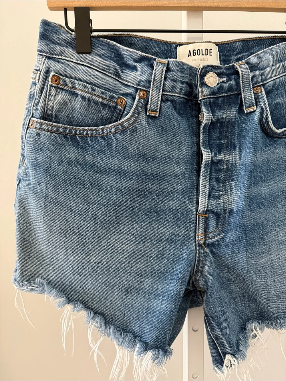 AGOLDE Parker long denim shorts distressed size 26